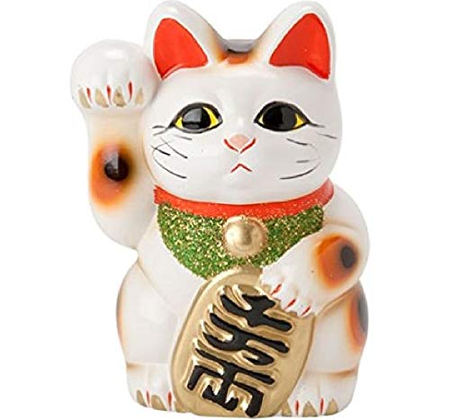 招き猫 白 2点セット モノトーンのハイビスカス柄招き猫（ペア） 磁器 ポーセラーツ